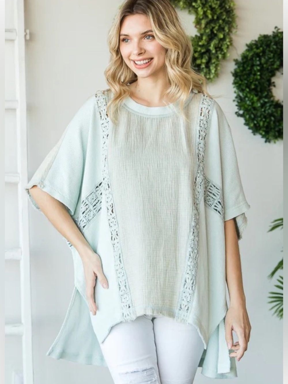 379 🏝️OLI & HALI MINERAL WASHED CONTRAST
LACE TOP